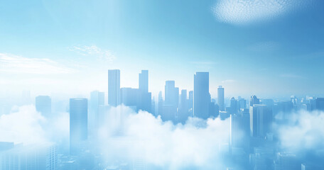 Fototapeta premium Modern City Skyline with CBD Office Buildings - Drone View and Clear Blue Sky