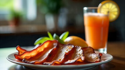 Delicious Breakfast Platter with Bacon and Smoothie