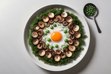 Mushrooms and an egg on a plate
