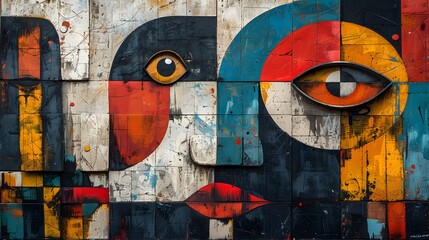 Abstract painting with geometric forms figurative