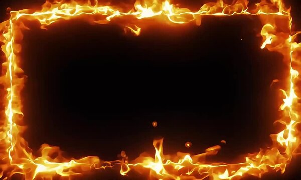 Fiery Frame of Vibrant Flames Rectangle Border on a Dark Background