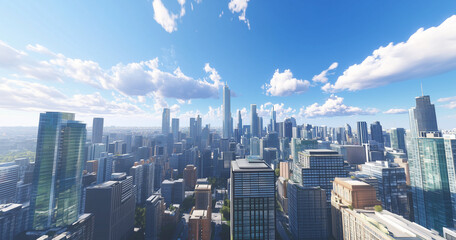 Modern Skyline with High-Rise Office Buildings under Blue Sky