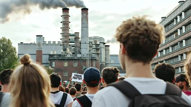 Environmental Activists Demonstrating Against Factory Pollution