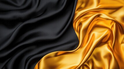 Fototapeta premium Elegant black and gold silk fabric texture studio background textile photography close-up aesthetic
