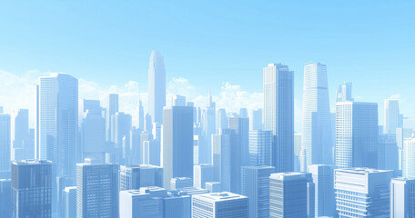 Obraz premium Modern Skyline with High-Rise Office Buildings under Blue Sky