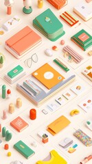 A colorful arrangement of stationery and office supplies for creative work and organization.