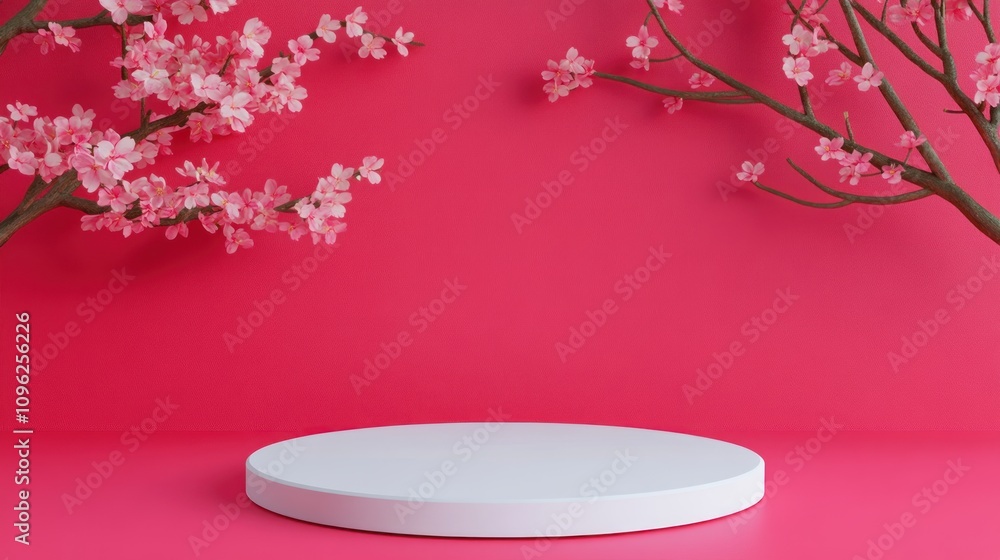 Aufkleber cherry blossom display studio setting 3d render vibrant background artistic concept