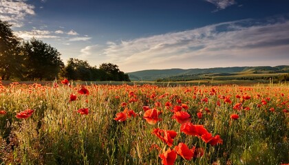 summer meadow with red poppies