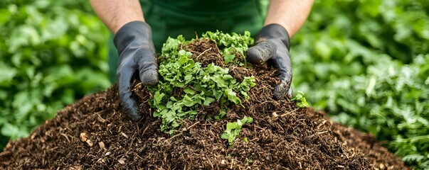 Horticulturist Managing Organic Waste and Preparing Soil for Garden Use with Freshly Composted Material