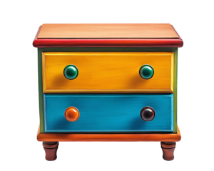a colorful dresser with knobs