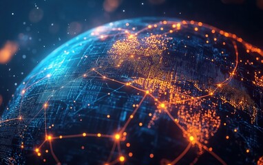 Obraz premium Digital Globe with Interconnected Network