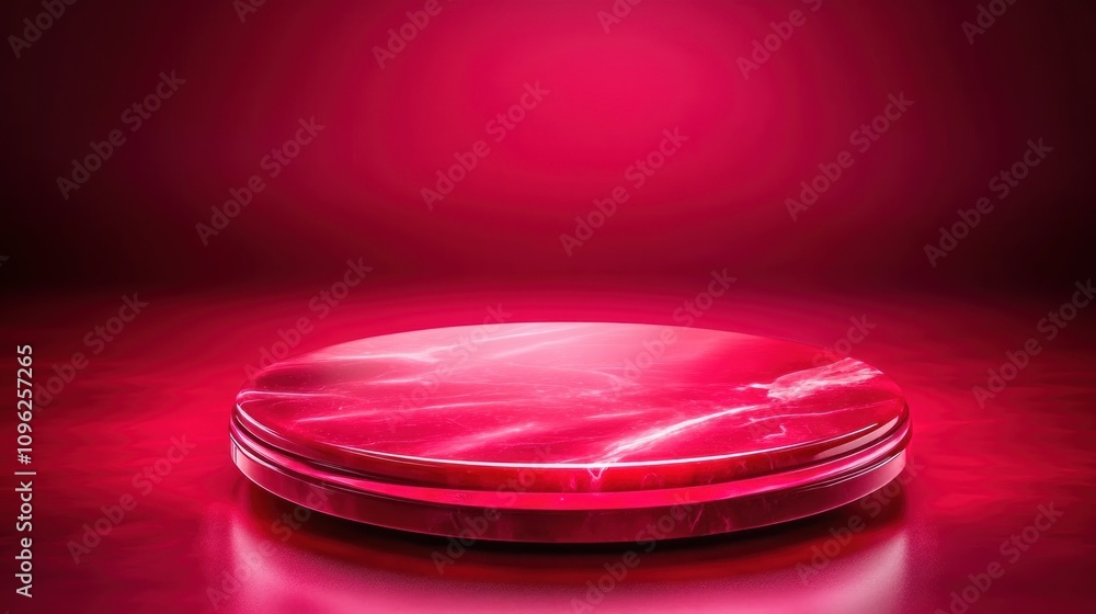 Poster Dynamic red display studio setting product showcase modern environment eye-level view artistry