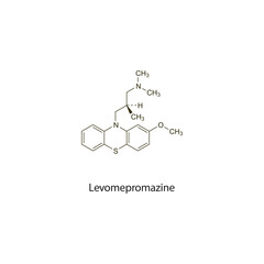 Levomepromazine flat skeletal molecular structure Antipsychotic drug used in Schizophrenia, mania treatment. Vector illustration scientific diagram.