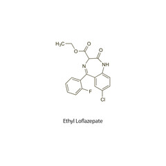 Ethyl Loflazepate flat skeletal molecular structure Benzodiazepine drug used in Anxiety treatment. Vector illustration scientific diagram.