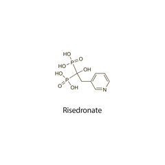 Risedronate flat skeletal molecular structure Bisphosphonate drug used in osteoporosis treatment. Vector illustration scientific diagram.