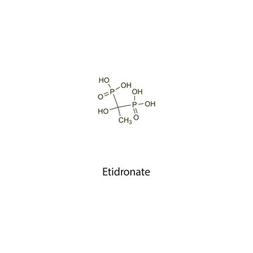 Etidronate flat skeletal molecular structure Bisphosphonate drug used in osteoporosis treatment. Vector illustration scientific diagram.