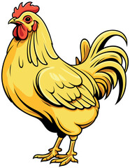 Colored Illustration of a Yellow Hen Isolated on White Background