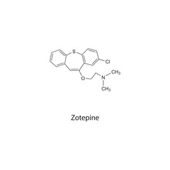 Zotepine flat skeletal molecular structure Atypical Antipsychotic drug used in schizophrenia treatment. Vector illustration scientific diagram.