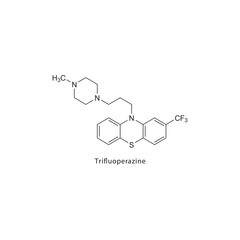 Trifluoperazine flat skeletal molecular structure Antipsychotic drug used in Schizophrenia, mania treatment. Vector illustration scientific diagram.