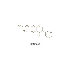 Ipriflavone flat skeletal molecular structure Resorption inhibitor drug used in osteoporosis treatment. Vector illustration scientific diagram.