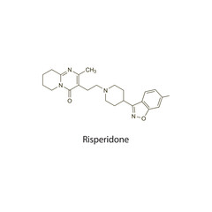 Risperidone flat skeletal molecular structure Atypical Antipsychotic drug used in schizophrenia treatment. Vector illustration scientific diagram.