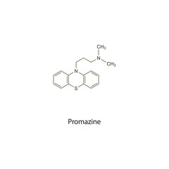 Promazine flat skeletal molecular structure Antipsychotic drug used in schizophrenia treatment. Vector illustration scientific diagram.