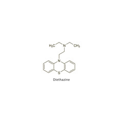 Diethazine flat skeletal molecular structure Anticholinergic drug drug used in Parkinson's disease treatment. Vector illustration scientific diagram.