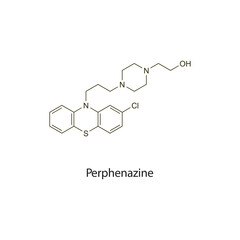Perphenazine flat skeletal molecular structure Antipsychotic drug used in schizophrenia treatment. Vector illustration scientific diagram.