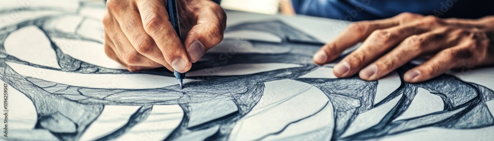Aufkleber a hand sketching intricate patterns on paper with a pencil.