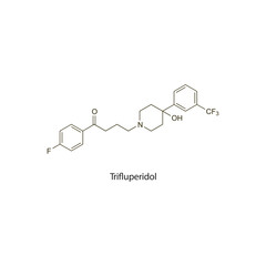 Trifluperidol flat skeletal molecular structure Antipsychotic drug used in Schizophrenia, mania treatment. Vector illustration scientific diagram.