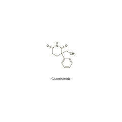 Glutethimide flat skeletal molecular structure Barbiturate drug used in Insomnia treatment. Vector illustration scientific diagram.