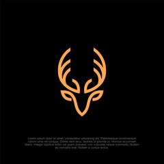 Simple, minimalist, outline line art Deer, Stag, Elk, Moose antlers head silhouette, logo, sticker design vector