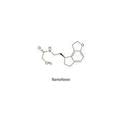 Ramelteon flat skeletal molecular structure Melatonin receptor agonist drug used in Insomnia treatment. Vector illustration scientific diagram.