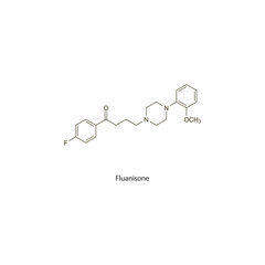 Fluanisone flat skeletal molecular structure Atypical Antipsychotic drug used in Agitation treatment. Vector illustration scientific diagram.