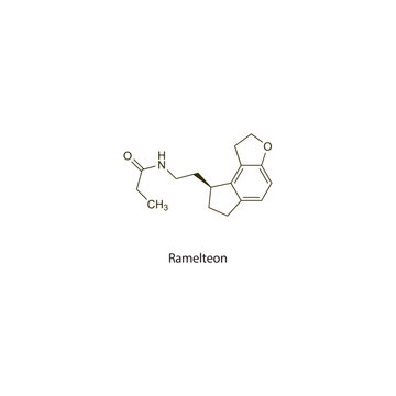 Ramelteon flat skeletal molecular structure Melatonin receptor agonist drug used in Insomnia treatment. Vector illustration scientific diagram.