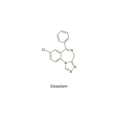 Fototapeta premium Estazolam flat skeletal molecular structure Benzodiazepine drug used in Insomnia treatment. Vector illustration scientific diagram.