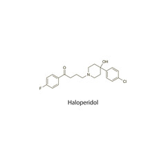 Haloperidol flat skeletal molecular structure Antipsychotic drug used in Schizophrenia, mania treatment. Vector illustration scientific diagram.