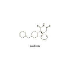 Dexetimide flat skeletal molecular structure Anticholinergic drug drug used in Parkinson's disease treatment. Vector illustration scientific diagram.