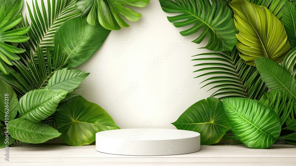 Poster greenery and leaves display minimalist studio decorative background nature concept