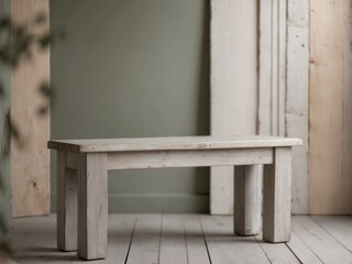Rustic Farmhouse Style Wooden Bench with Distressed Finish and Chunky Legs for Entryway or Garden Seating.