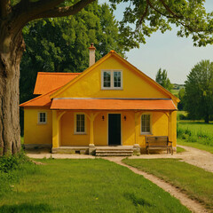 Charming Yellow Rural Farmhouse