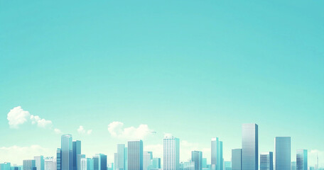Fototapeta premium Modern Skyline with High-Rise Office Buildings under Blue Sky