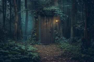 Fototapeta premium Fantastically beautiful door in wild forest leading to unknown