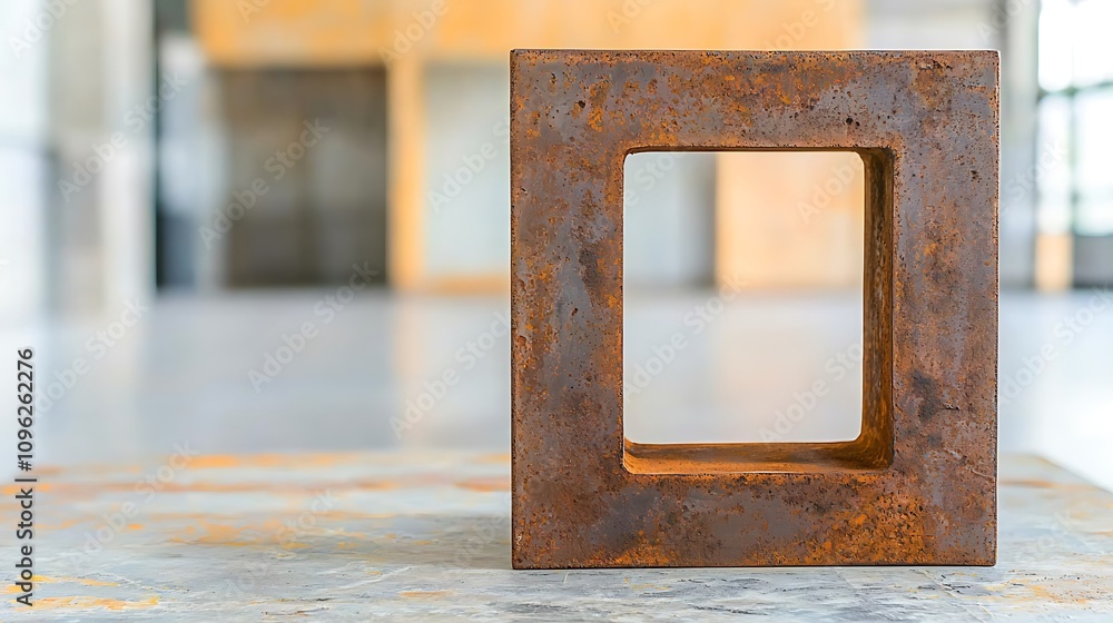 Poster abstract rusty metal frame in industrial interior space with soft natural lighting creating an artis