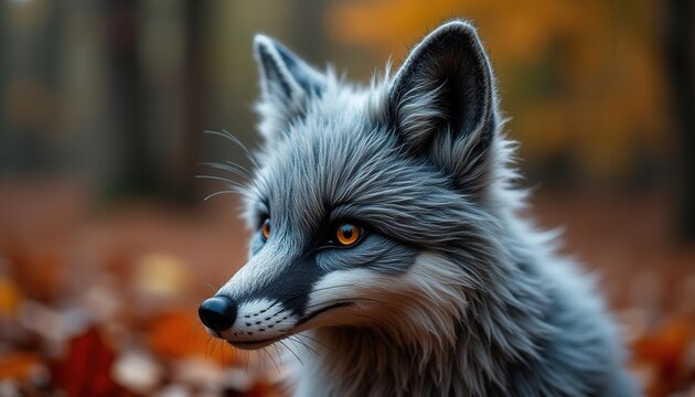 Majestic Silver Fox in Autumnal Forest: A Captivating Portrait of Wildlife in its Natural Habitat