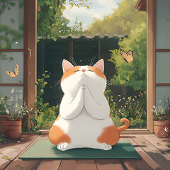  Meditation cat in a peaceful garden