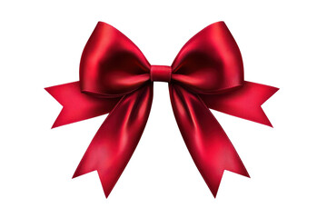 Fototapeta premium A vibrant red ribbon bow, elegantly tied with two long tails, showcasing a luxurious satin texture.