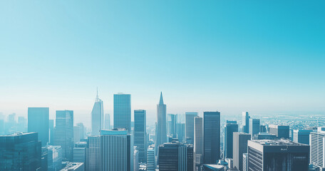 Modern Skyline with High-Rise Office Buildings under Blue Sky