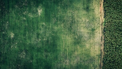 Obraz premium Aerial view of a lush green field bordered by a dense forest.