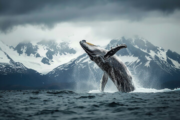 Obraz premium Fantastically beautiful majestic huge whale in blue ocean